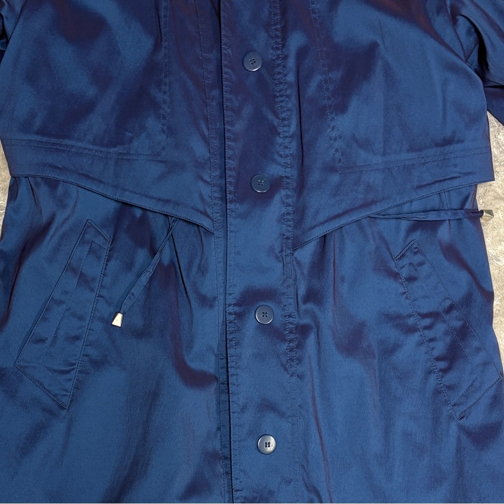 Women's Unique Metallic Blue Rainy Day Trench Coat -Size 10-Vintage 90s - Picture 5 of 12